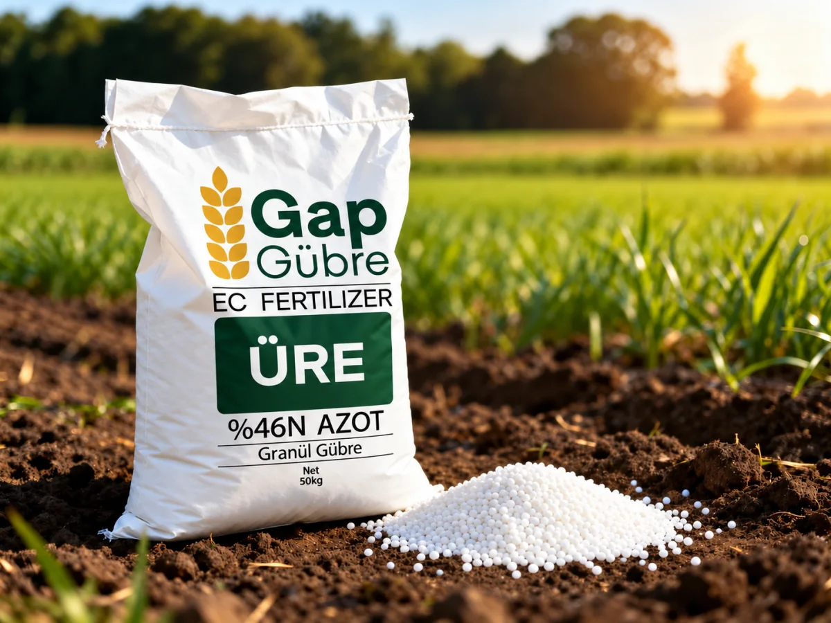 GAP Gübre Üre ambalajı; üzerinde %46 N azot, granül gübre ve net 50 kg bilgileri bulunuyor